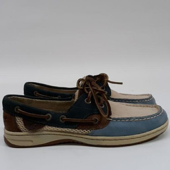 Sperry Top-Sider Shoes Womens 6.5M‎ Tan & Blue Leather Deck Loafers Preppy - Picture 4 of 9